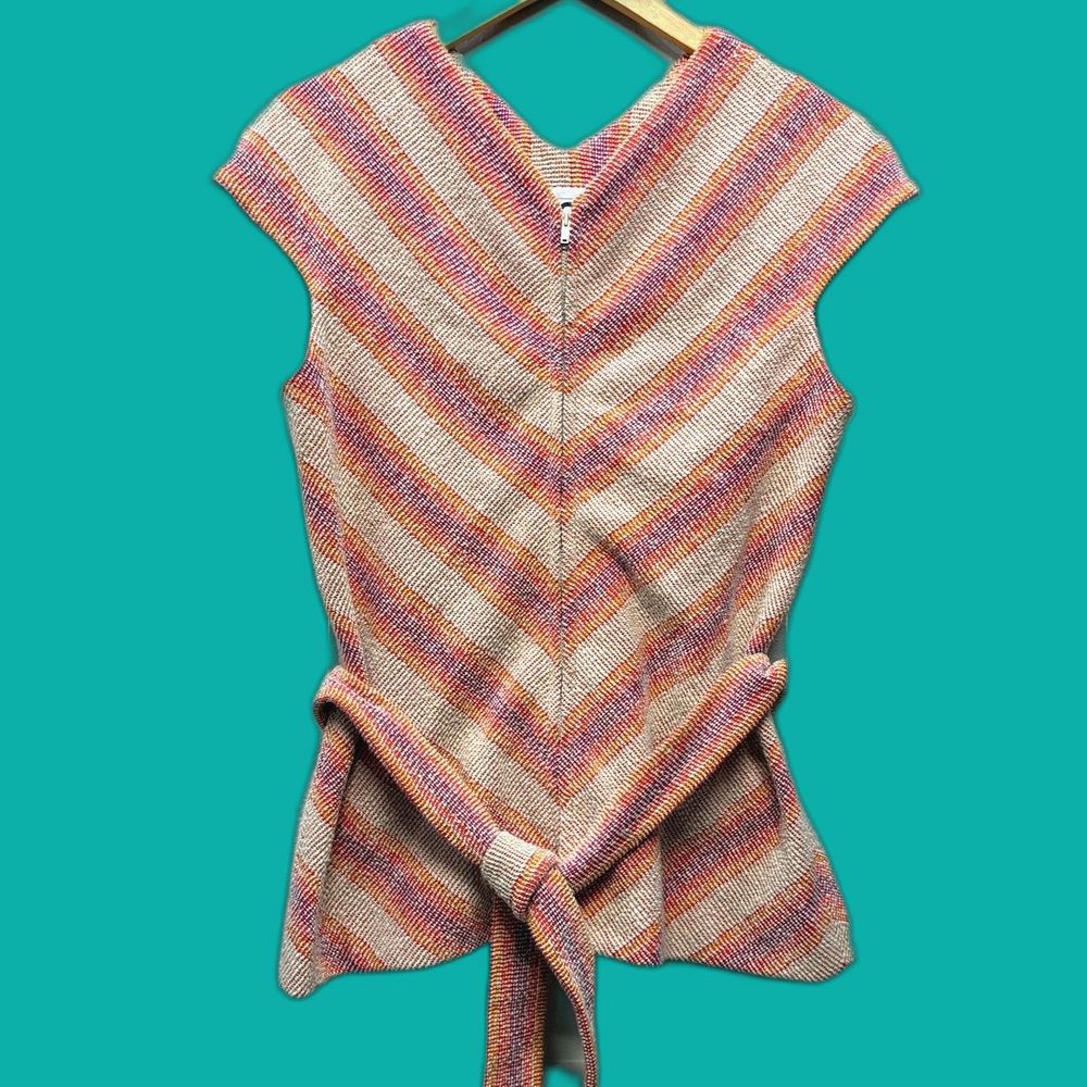 Vtg ACT III  Mulitcolor Capped Sleeve Front Zip Chevron Tie Tunic Women Sz S?